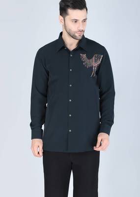 Teal green hand embroidered Long sleeve shirt for men 1