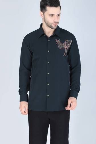 Teal green hand embroidered Long sleeve shirt for men