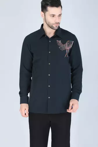 Teal green hand embroidered Long sleeve shirt for men
