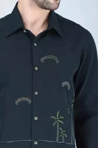 Teal green hand embroidered Long sleeve shirt for men