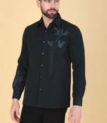Teal green hand embroidered Long sleeve shirt for men