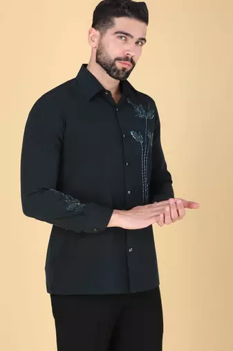 Teal green hand embroidered Long sleeve shirt for men