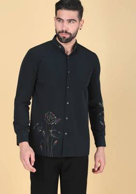 Teal green hand embroidered Long sleeve shirt for men 1