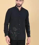 Teal green hand embroidered Long sleeve shirt for men