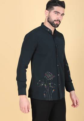 Teal green hand embroidered Long sleeve shirt for men 2