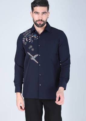 Blue hand embroidered Long sleeve shirt for men 1