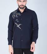 Blue hand embroidered Long sleeve shirt for men