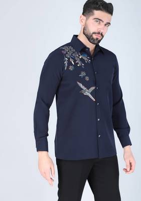 Blue hand embroidered Long sleeve shirt for men 2
