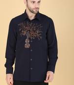 Navy Blue hand embroidered Long sleeve shirt for men