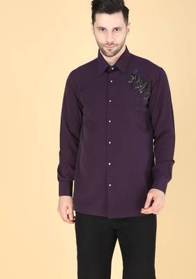 Purple hand embroidered Long sleeve shirt for men 1