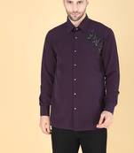 Purple hand embroidered Long sleeve shirt for men
