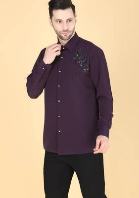 Purple hand embroidered Long sleeve shirt for men 2