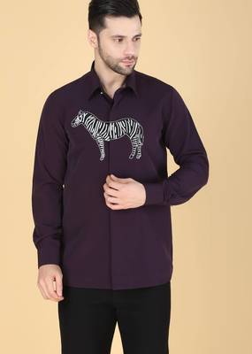 Purple zebra motif Long sleeve shirt for men 1
