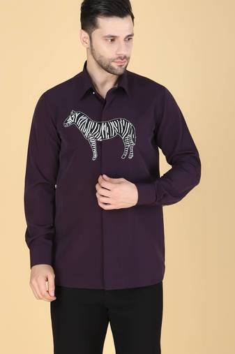 Purple zebra motif Long sleeve shirt for men