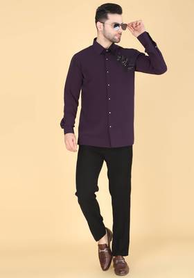 Purple hand embroidered Long sleeve shirt for men 3