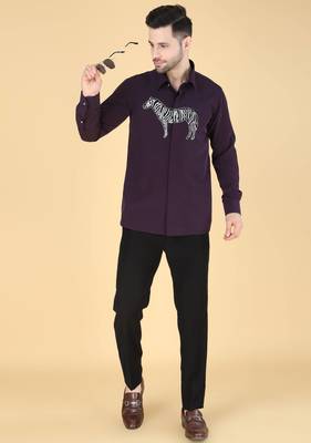 Purple zebra motif Long sleeve shirt for men 2