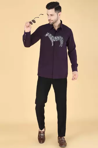 Purple zebra motif Long sleeve shirt for men