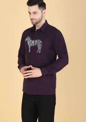 Purple zebra motif Long sleeve shirt for men 3
