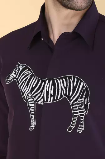 Purple zebra motif Long sleeve shirt for men