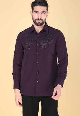 Purple hand embroidered Long sleeve shirt for men 1