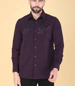 Purple hand embroidered Long sleeve shirt for men