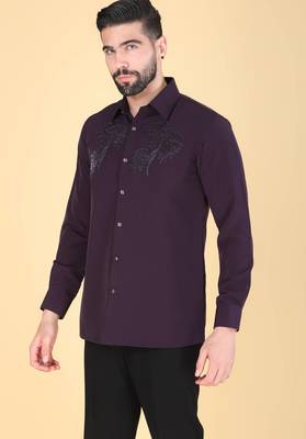 Purple hand embroidered Long sleeve shirt for men 3