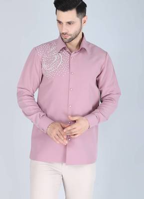 Pink hand embroidered Long sleeve shirt for men 1
