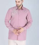 Pink hand embroidered Long sleeve shirt for men