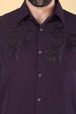 Purple hand embroidered Long sleeve shirt for men 4