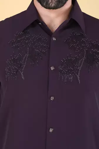 Purple hand embroidered Long sleeve shirt for men