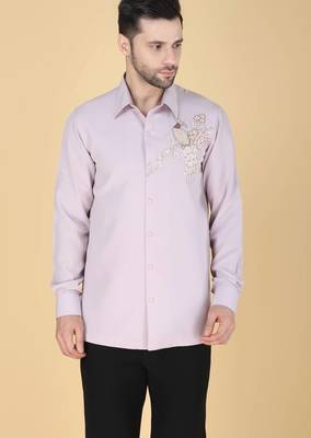 Lavender hand embroidered Long sleeve shirt for men 1