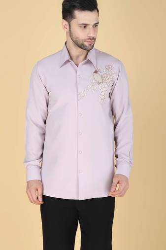 Lavender hand embroidered Long sleeve shirt for men