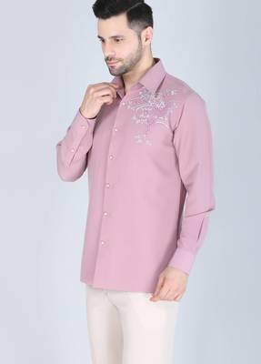 Pink hand embroidered Long sleeve shirt for men 1