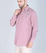 Pink hand embroidered Long sleeve shirt for men
