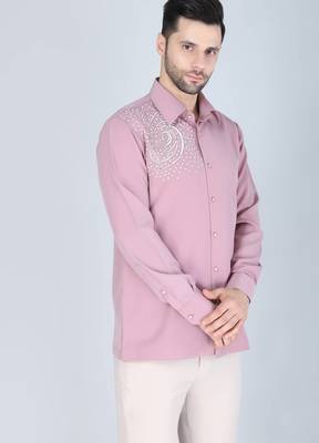 Pink hand embroidered Long sleeve shirt for men 3