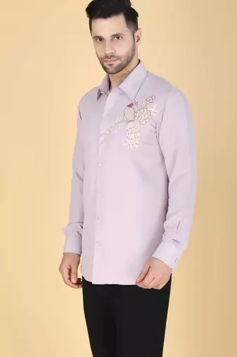 Lavender hand embroidered Long sleeve shirt for men