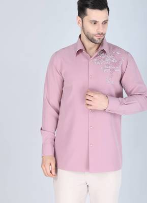 Pink hand embroidered Long sleeve shirt for men 2