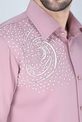 Pink hand embroidered Long sleeve shirt for men 4