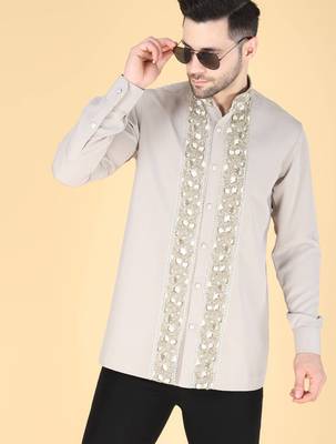 Grey hand embroidered Long sleeve shirt for men 1