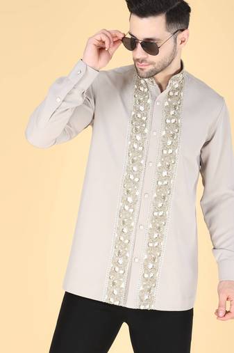 Grey hand embroidered Long sleeve shirt for men