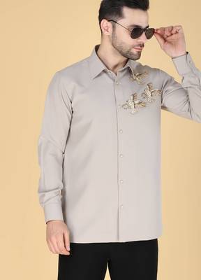 Grey hand embroidered Long sleeve shirt for men 2