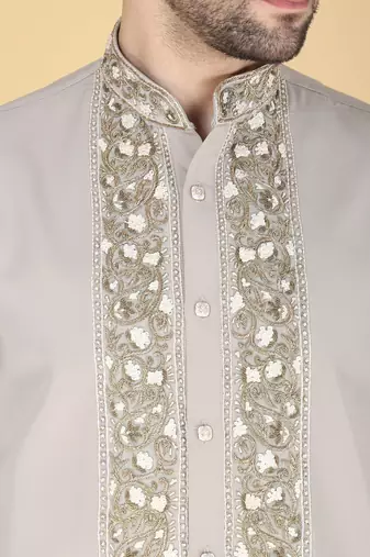 Grey hand embroidered Long sleeve shirt for men