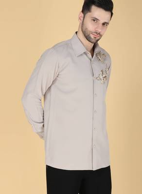 Grey hand embroidered Long sleeve shirt for men 3