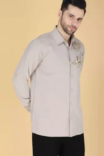 Grey hand embroidered Long sleeve shirt for men