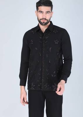 Black zardosi embroidered Long sleeve shirt for men 1