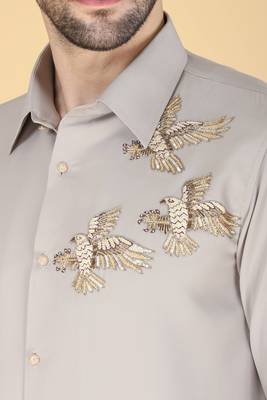 Grey hand embroidered Long sleeve shirt for men 4