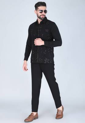 Black zardosi embroidered Long sleeve shirt for men 2