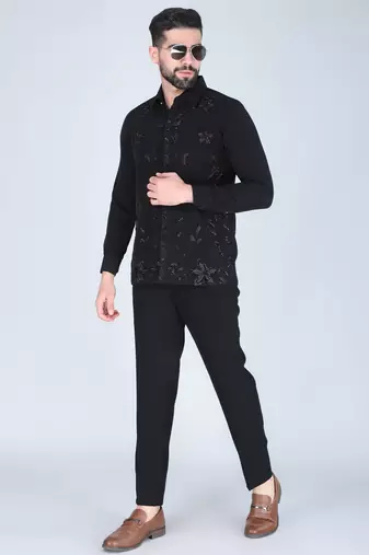 Black zardosi embroidered Long sleeve shirt for men