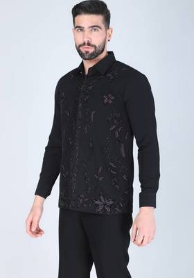 Black zardosi embroidered Long sleeve shirt for men 3