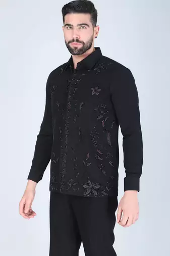 Black zardosi embroidered Long sleeve shirt for men
